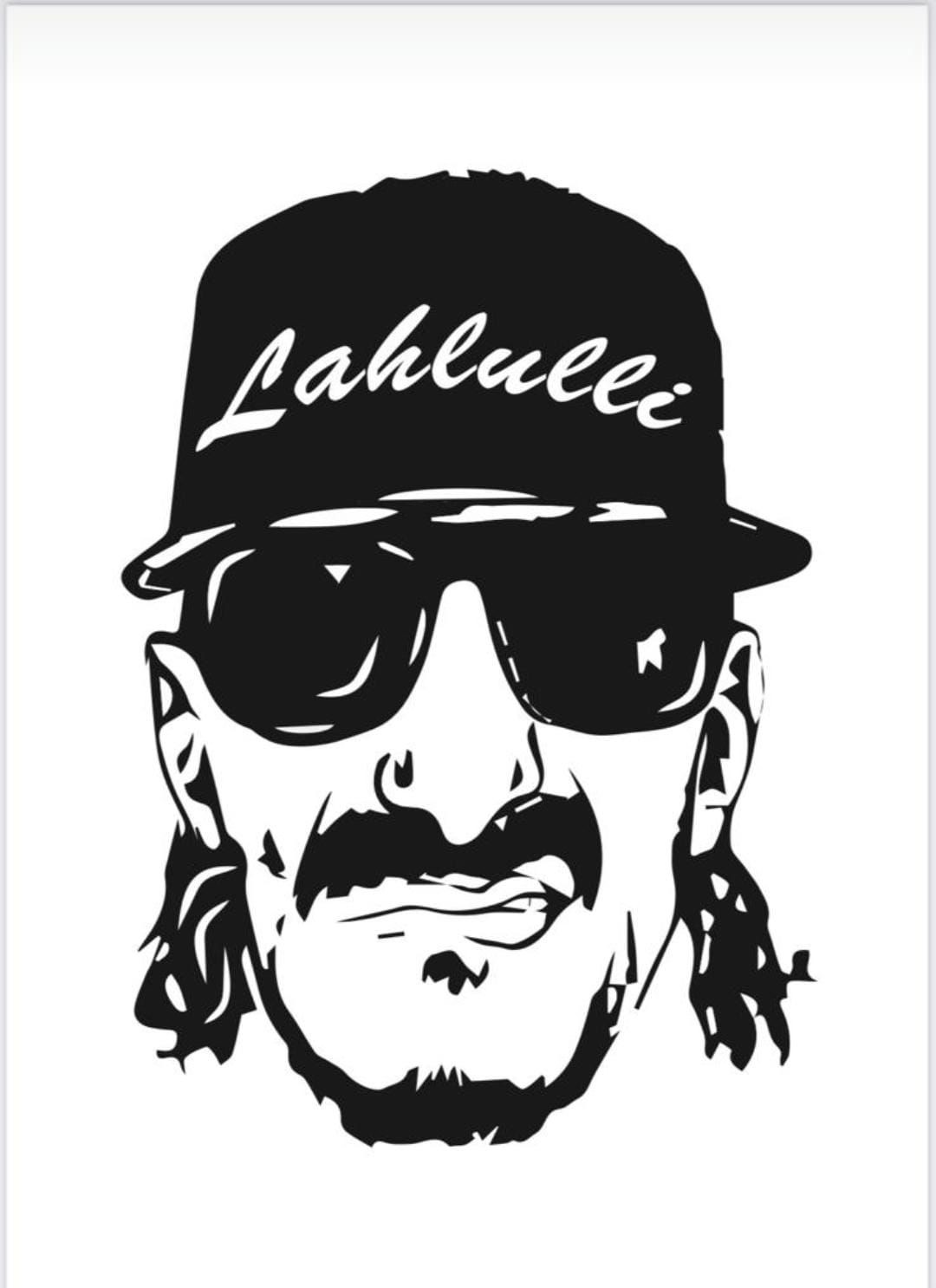 Black and white illustration of a person wearing a cap with lettering and long hair.